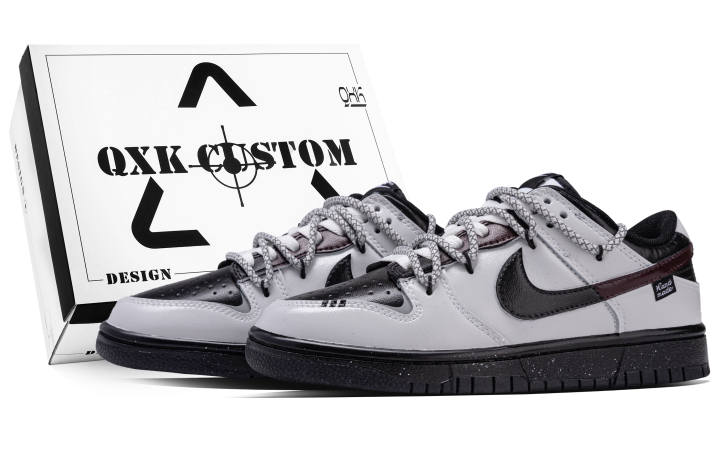 Nike Nike Dunk Mystery Tracing Leather Slip Resistant Cushioning Abrasion Resistant Low top Kids' Skateboarding Shoes Black