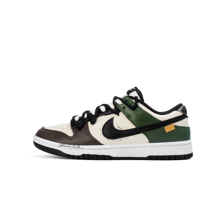 Nike Nike Dunk 'Black' Leather Abrasion Resistant Lightweight Cushioning Skateboard Shoes Army Green Kids'