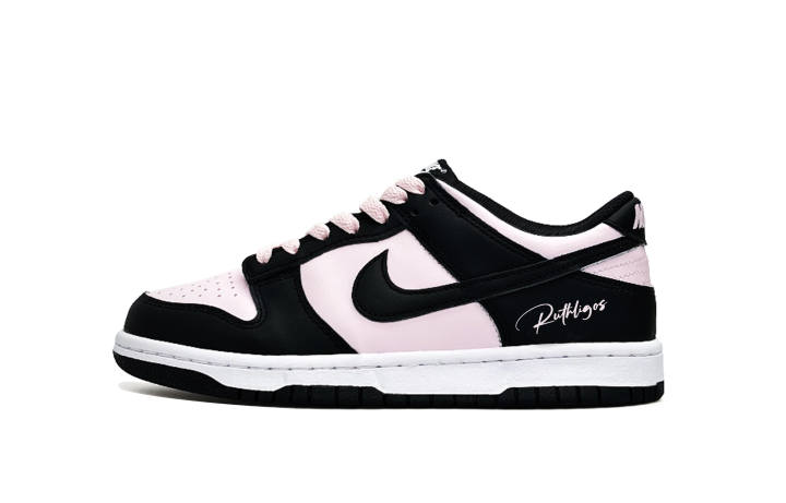 Nike Nike Dunk Black Pink Latte Leather Slip Resistant Lightweight Cushioning Low top Kids' Skateboarding Shoes Pink Black