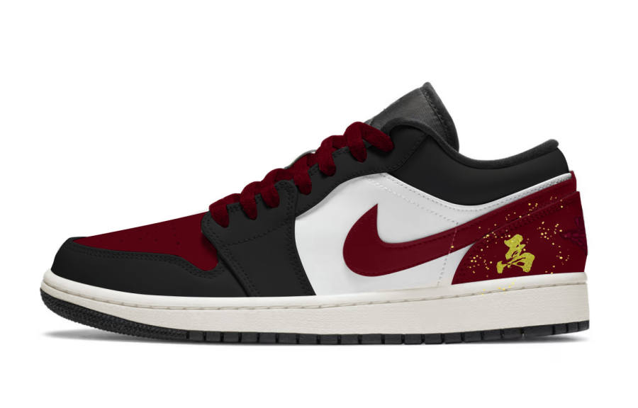 Jordan Jordan Air Jordan 1 Low Slip Resistant Abrasion Resistant Low top Children's Basketball Shoes Black Red Teenagers