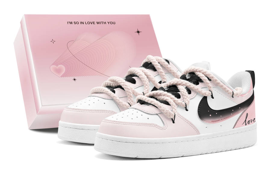 Nike Nike Court Borough Slip Resistant Abrasion Resistant Low top Kids' Skateboarding Shoes Black Pink Teenagers