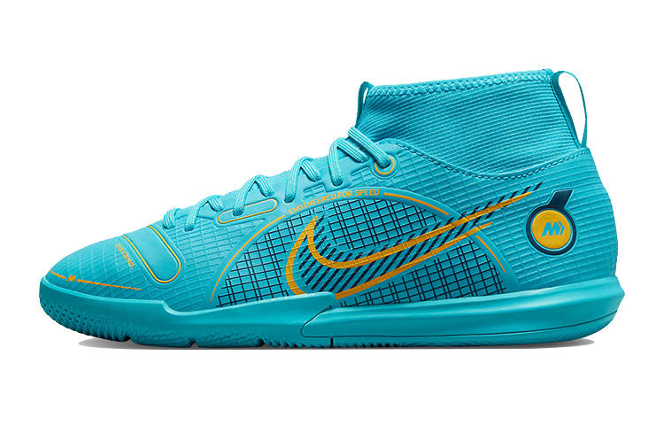 Nike Nike Mercurial Superfly 8 Killer 14 Academy IC Slip Resistant Abrasion Resistant Mid top Kids' Soccer Shoes Teal Kids'