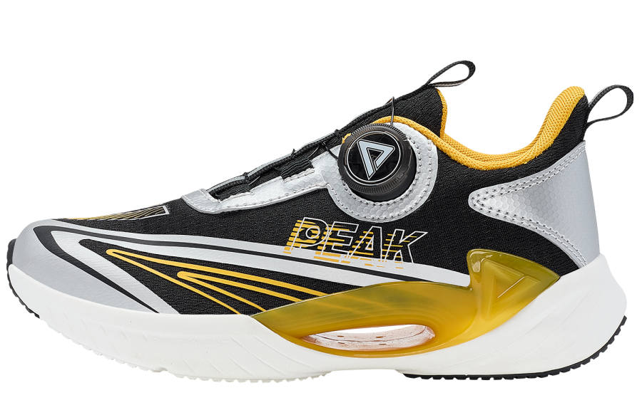 PEAK Synthetic Leather, Textile Slip Resistant Support Low top Kids' Running Shoes Black Silver Teenagers