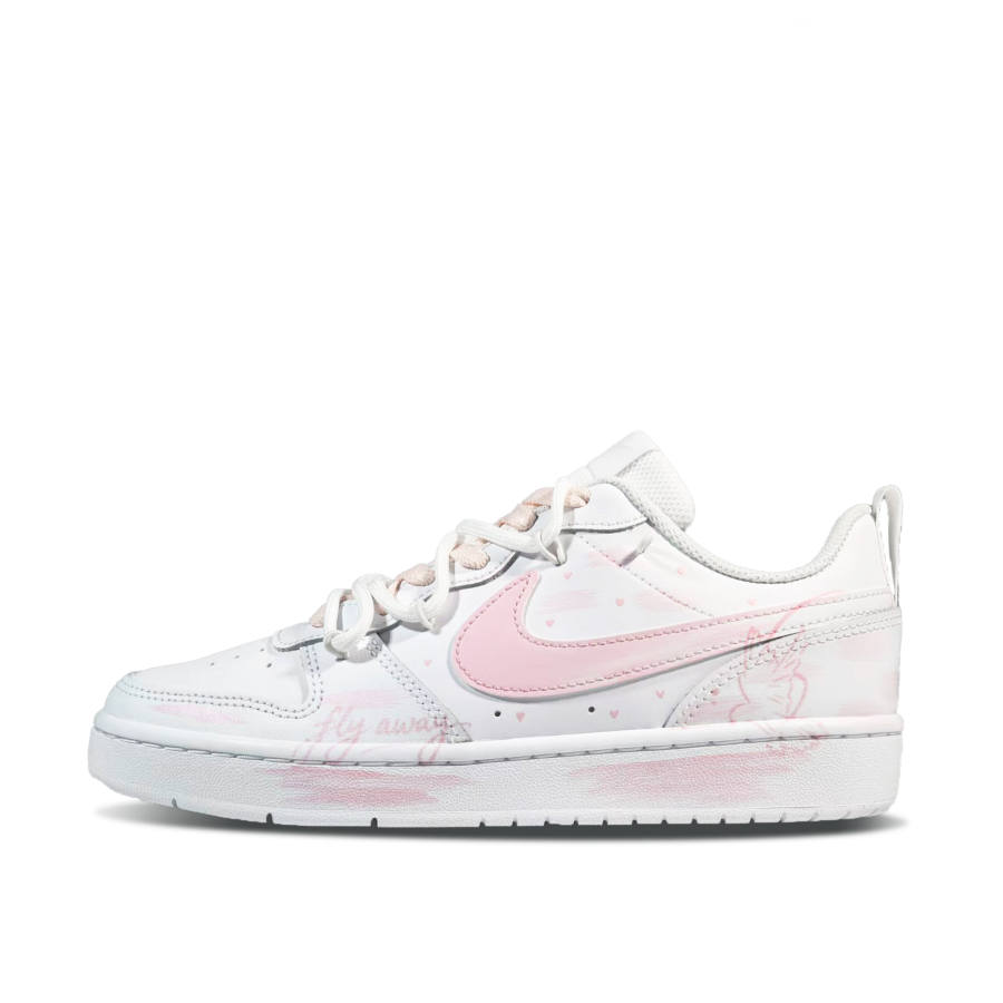 Nike Nike Court Borough Heart Dove Leather Slip Resistant Low top Kids' Skateboarding Shoes Pink White Teenagers