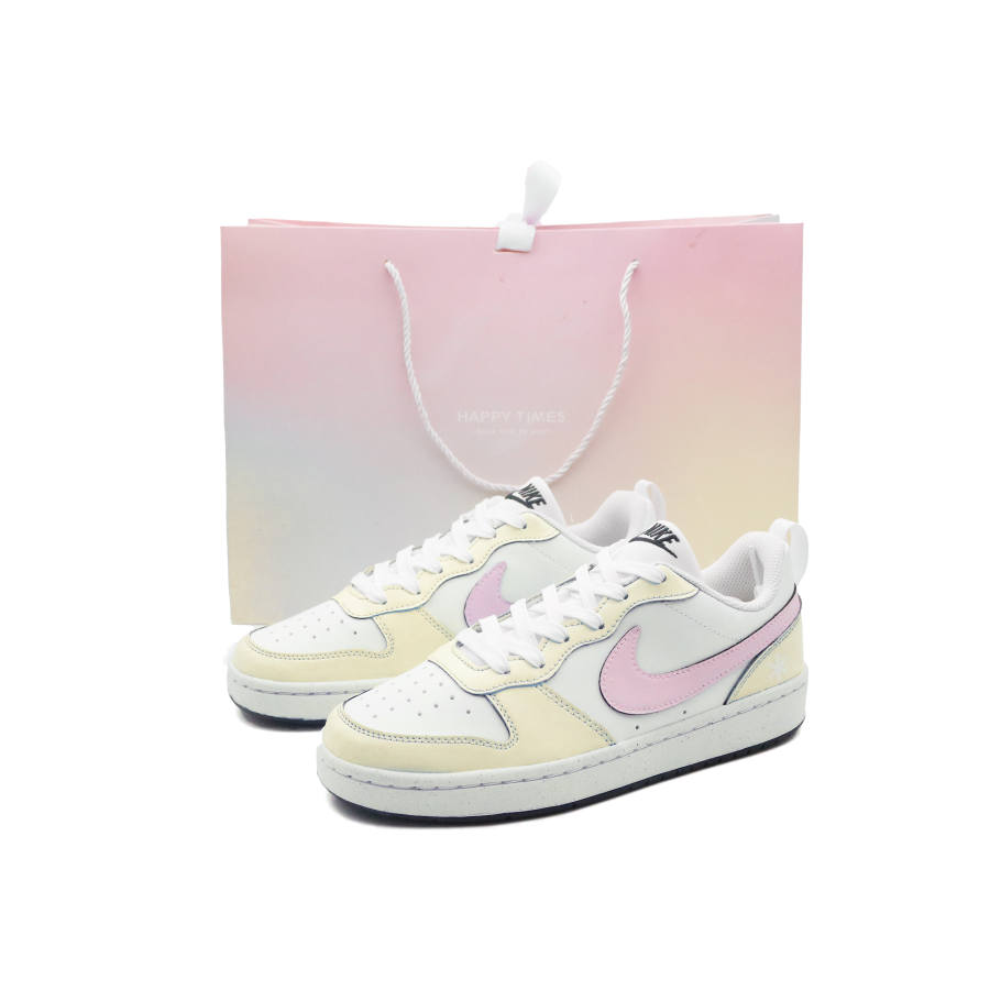 Nike Nike Court Borough LOW RECRAFT Lightweight Cushioning Low top Kids' Skateboarding Shoes Yellow Pink Teenagers