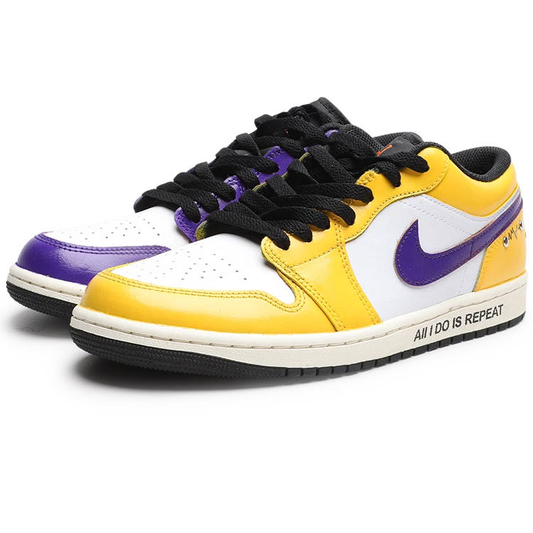 Jordan Jordan Air Jordan 1 Yellow Purple Mismatched Children's Basketball Shoes Unisex