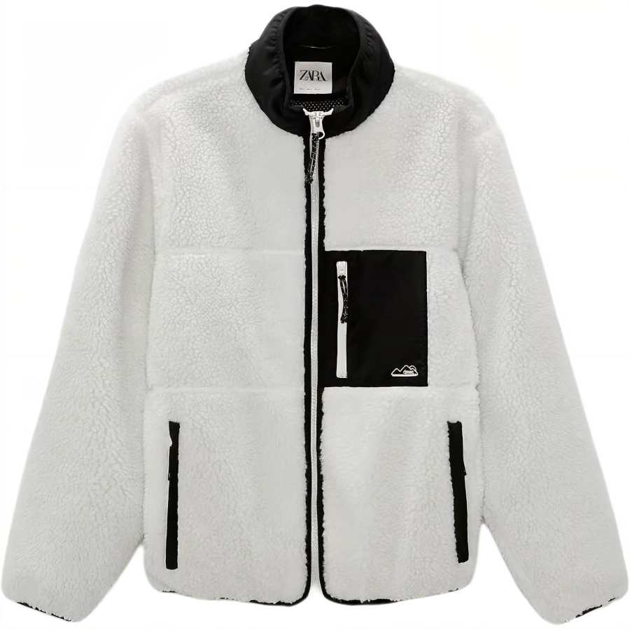 ZARA Jackets Men's White Stand Collar Fleece Lined Other
