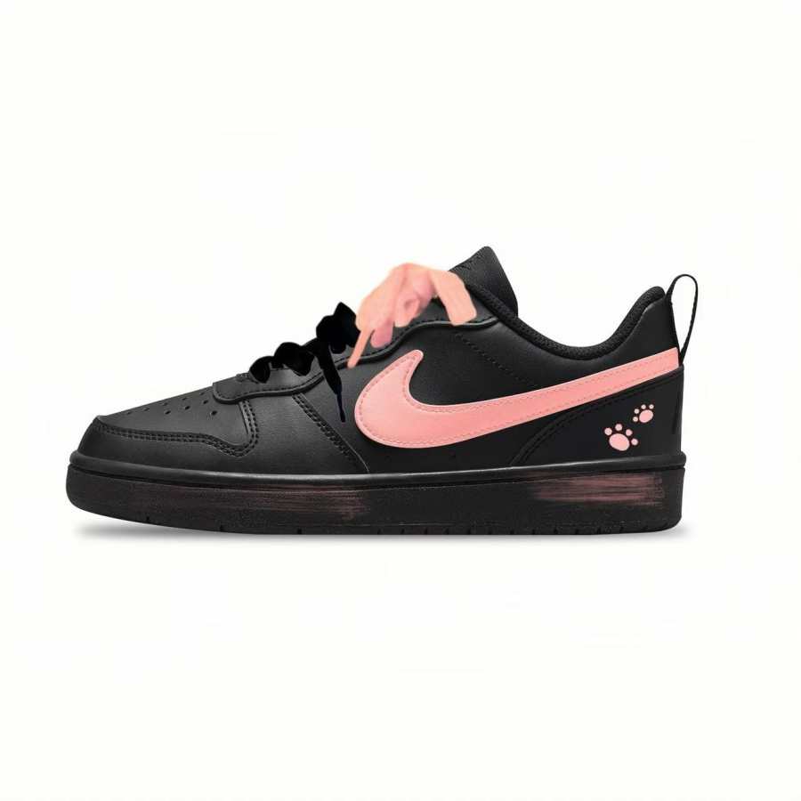 Nike Nike Court Borough Leather Slip Resistant Abrasion Resistant Low top Kids' Skateboarding Shoes Black Pink Unisex