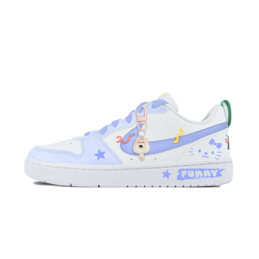 Nike Nike Court Borough Blue Cat Slip Resistant Abrasion Resistant Low top Kids' Skateboarding Shoes White Teenagers