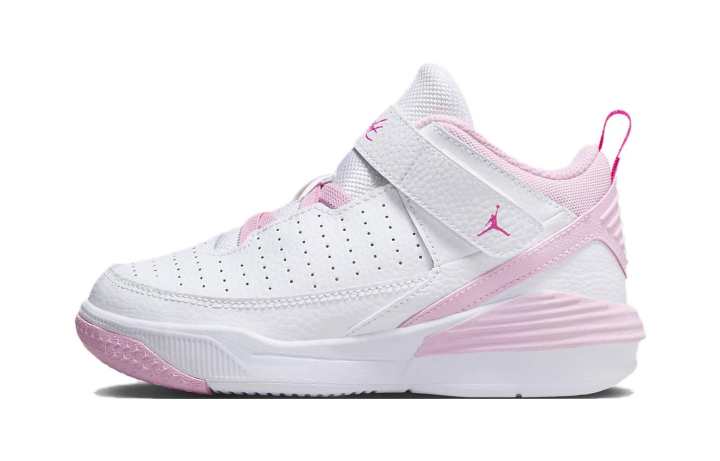 Jordan Jordan Max Aura 5 Comfortable Slip Resistant Mid top Children's Basketball Shoes White Pink Children Aged 3 7 Years Old