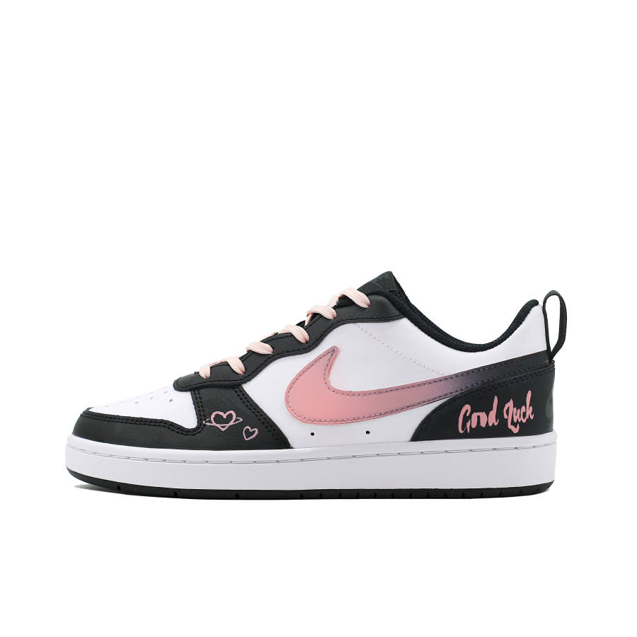 Nike Nike Court Borough 2 Leather Abrasion Resistant Low top Kids' Skateboarding Shoes Black Pink Teenagers