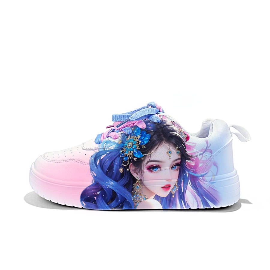 ZUOLENGCHAN Low top Skateboard Shoes Unisex White Pink Blue