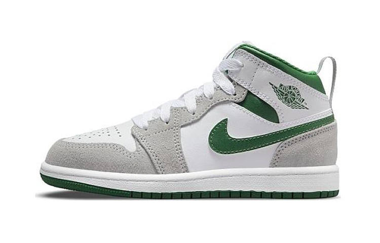 Jordan Jordan Air Jordan 1 Mid BP Mid top Children's Basketball Shoes White Gray Green Children Aged 3 7 Years Old