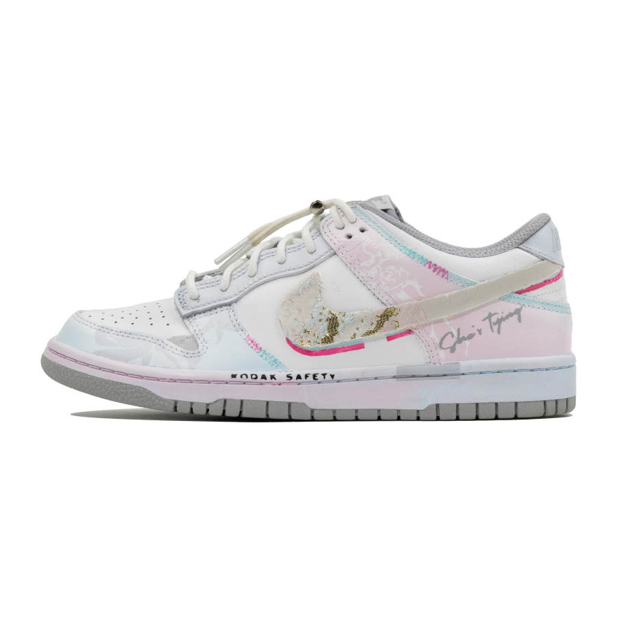 Nike Nike Dunk Leather Slip Resistant Abrasion Resistant Low top Kids' Skateboarding Shoes White Teenagers