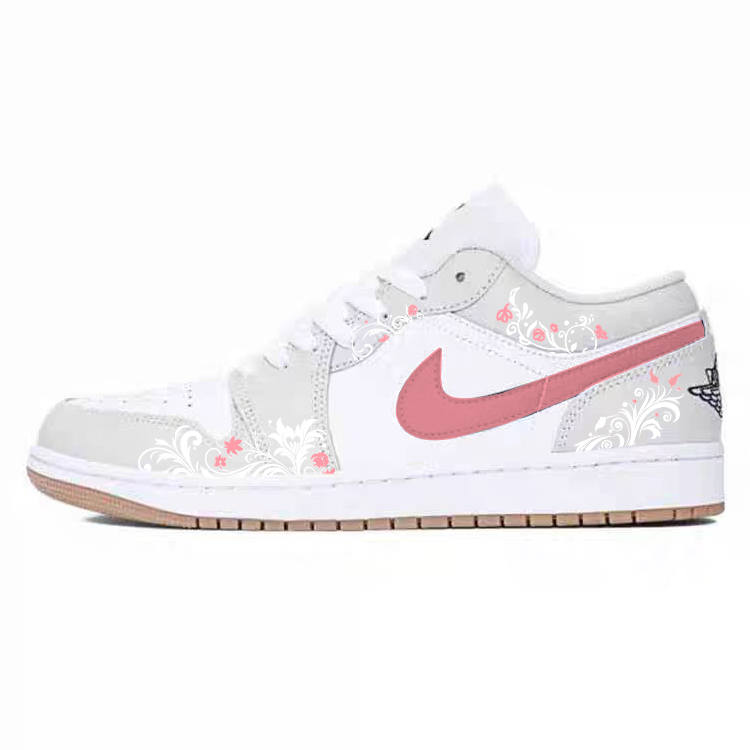 Jordan Jordan Air Jordan 1 Slip Resistant Abrasion Resistant Low top Children's Basketball Shoes White Teenagers