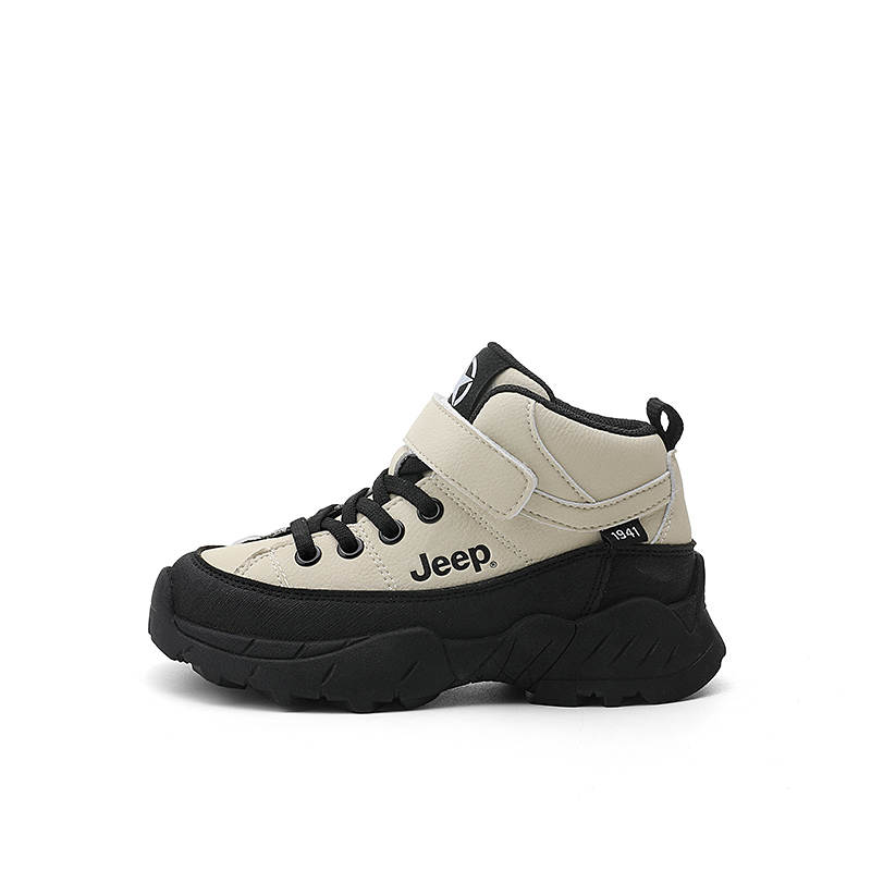 Jeep Synthetic Leather High top Kids Lifestyle Shoes Ivory White Obsidian Black Kids'
