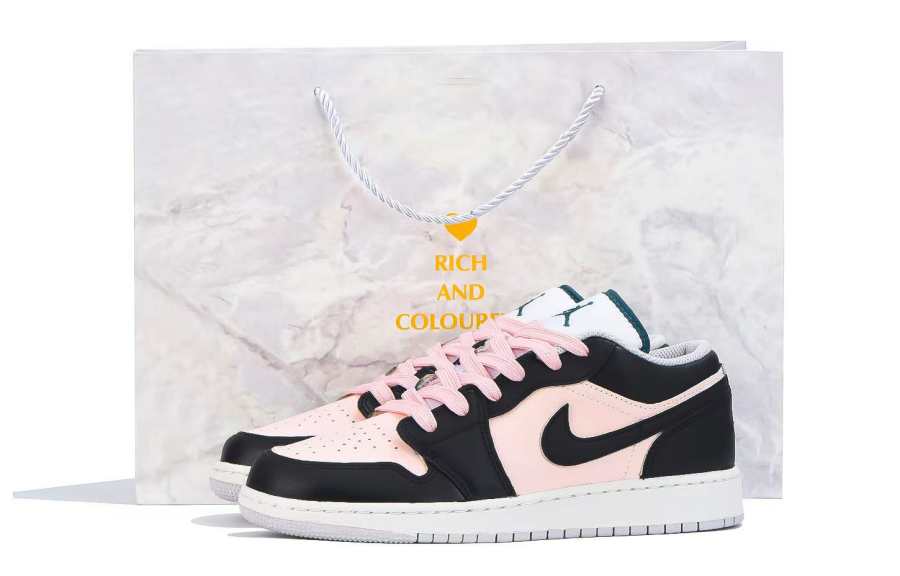 Jordan Jordan Air Jordan 1 Leather Slip Resistant Abrasion Resistant Low top Children's Basketball Shoes Black Pink Teenagers