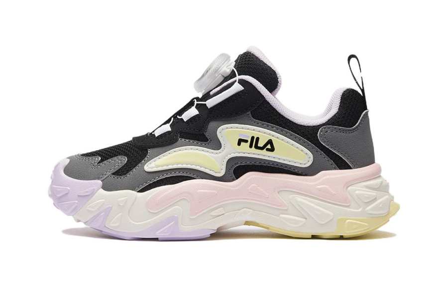 FILA KIDS Rhino Slip Resistant Low top Kids' Outdoor Shoes Black Yellow Children Aged 3 7 Years Old