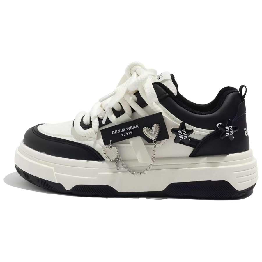 BINGO DUCK Canvas Low top Skateboard Shoes Women's Black White