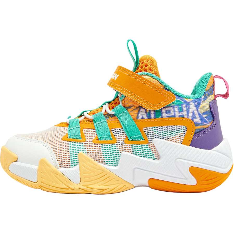 QIAODAN Anti Kick Cushioning Low top Children's Basketball Shoes Orange Children Aged 3 7 Years Old