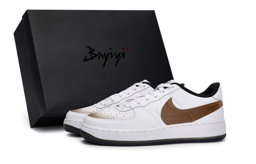 Nike Nike Air Force 1 Slip Resistant Abrasion Resistant Low top Kids' Skateboarding Shoes White Coffee Kids'