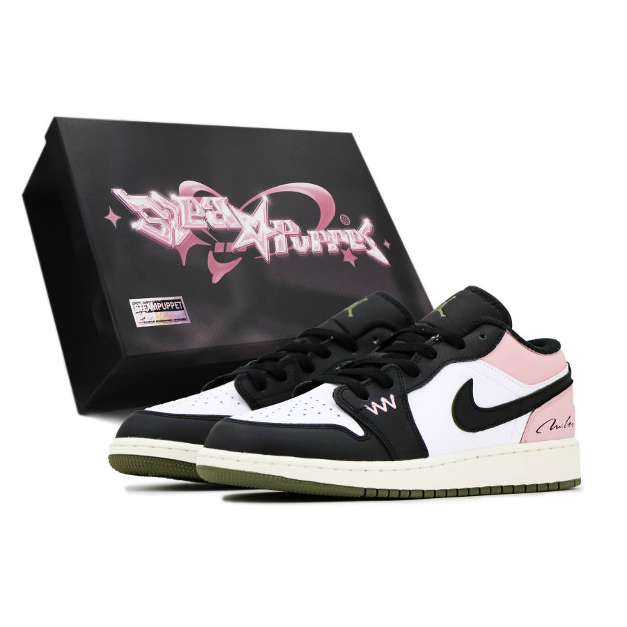 Jordan Jordan Air Jordan 1 Berry Starry Slip Resistant Abrasion Resistant Low top Children's Basketball Shoes Black Pink