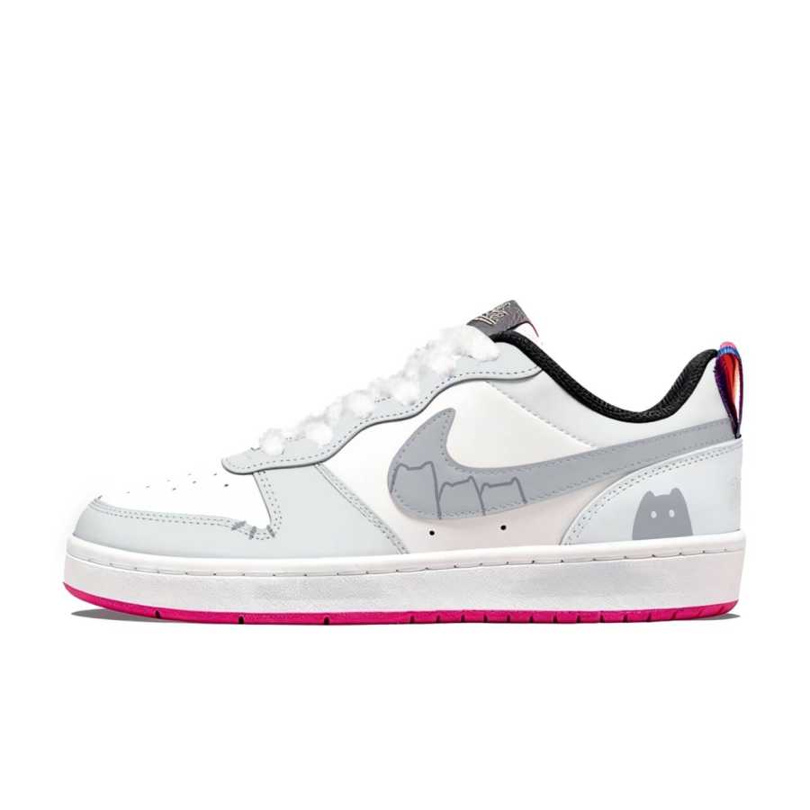 Nike Nike Court Borough Synthetic Leather Abrasion Resistant Slip Resistant Low top Skateboard Shoes Light Gray Teenagers