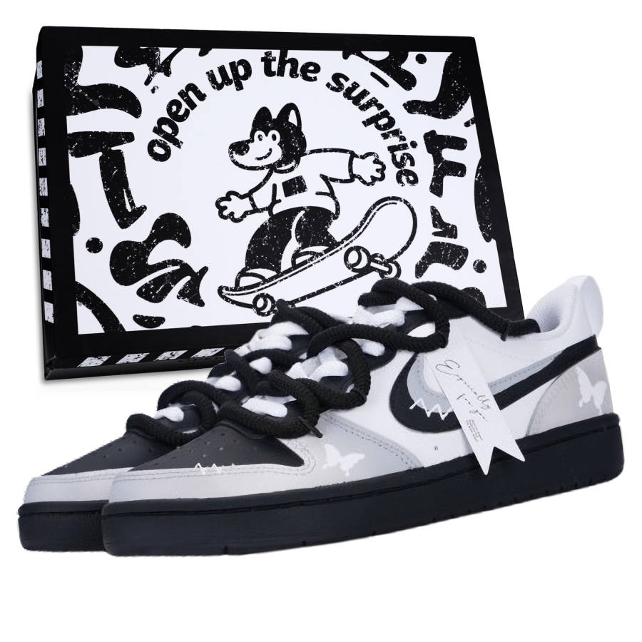 Nike Nike Court Borough Cow Leather Slip Resistant Abrasion Resistant Low top Kids' Skateboarding Shoes Black Teenagers