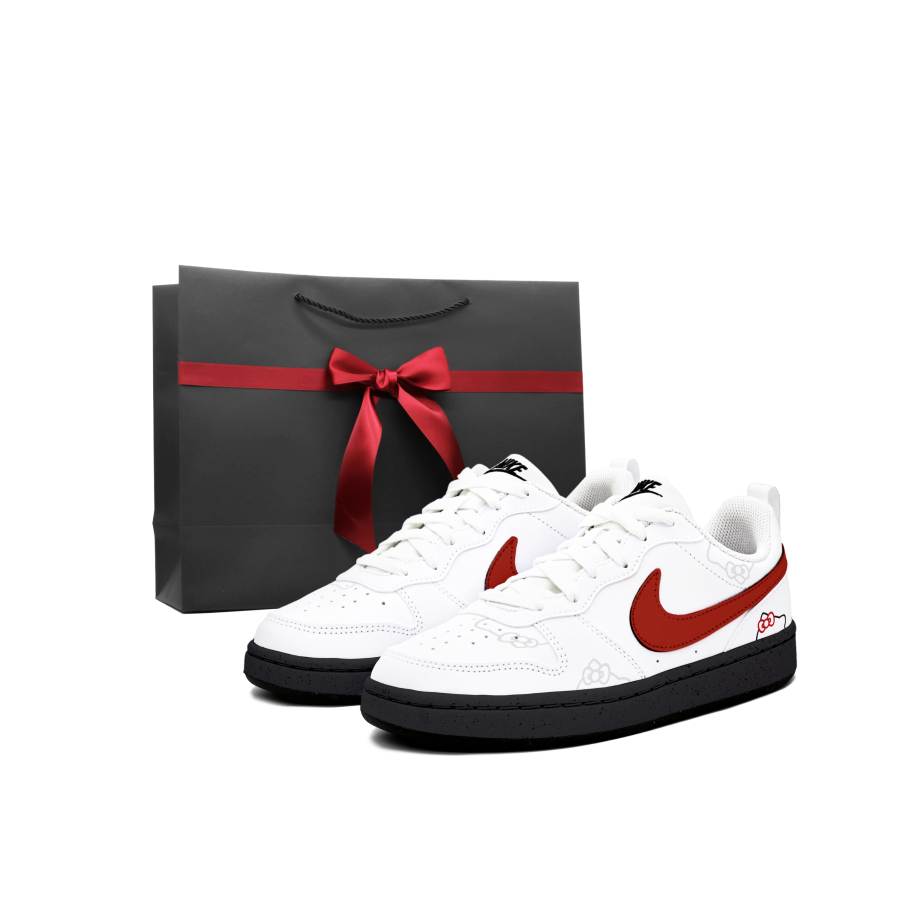 Nike Nike Court Borough Slip Resistant Abrasion Resistant Low top Kids' Skateboarding Shoes White Red Teenagers
