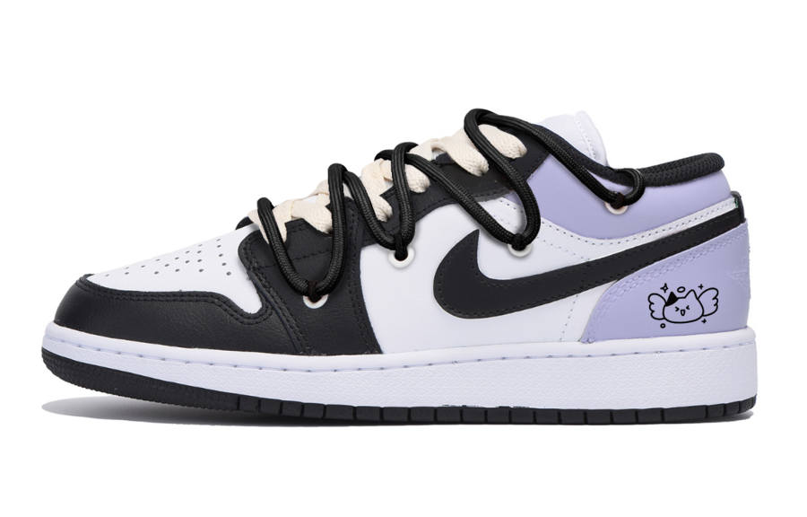 Jordan Jordan Air Jordan 1 Slip Resistant Low top Children's Basketball Shoes Black Purple Teenagers