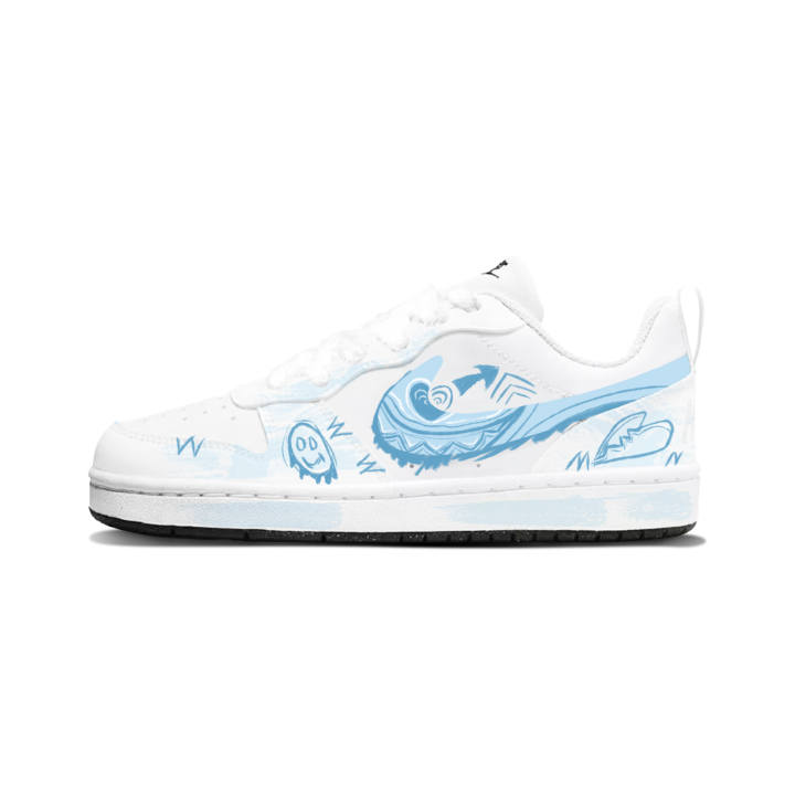 Nike Nike Court Borough Dusty Blue Smiley Face Synthetic Leather Abrasion Resistant Abrasion Resistant Low top