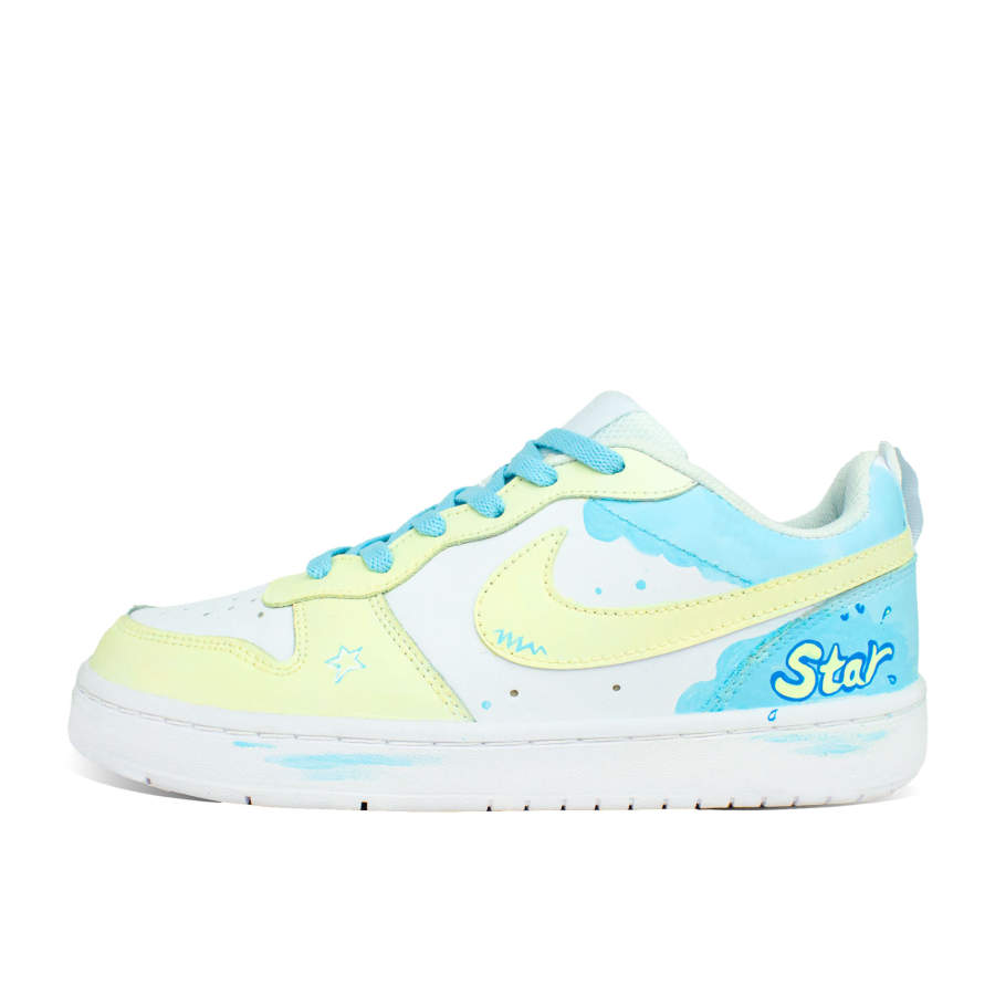 Nike Nike Court Borough NUVOLE Leather Slip Resistant Lightweight Cushioning Low top Kids' Skateboarding Shoes Blue White