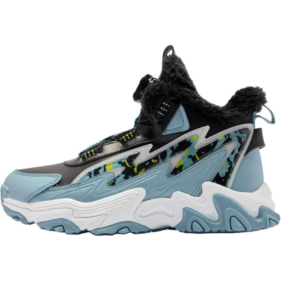 QIAODAN Thick Cotton Fleece Lined Knob Lace Up High top Casual Shoes Blue Black Teenagers