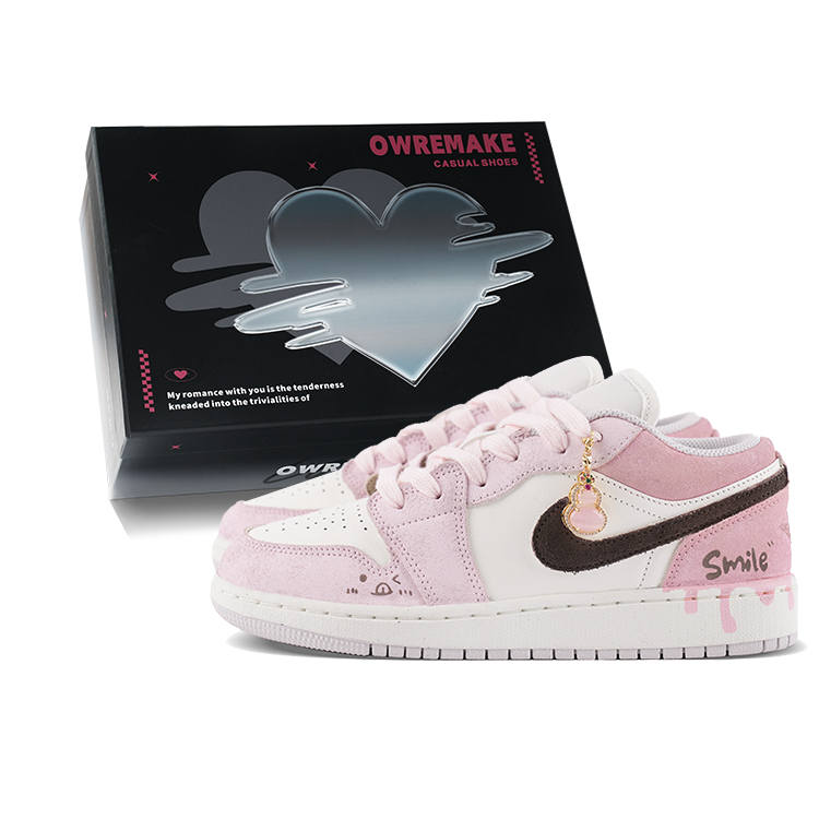 Jordan Jordan Air Jordan 1 Caramel Gourd Low top Kids' Skateboarding Shoes Pink White Teenagers