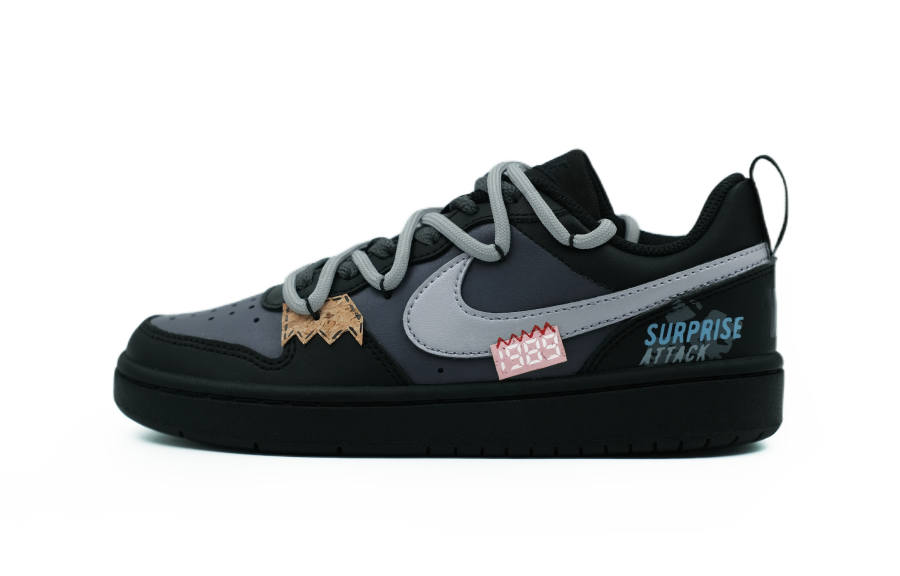 Nike Nike Court Borough2 Leather Abrasion Resistant Slip Resistant Low top Kids' Skateboarding Shoes Black Gray Teenagers