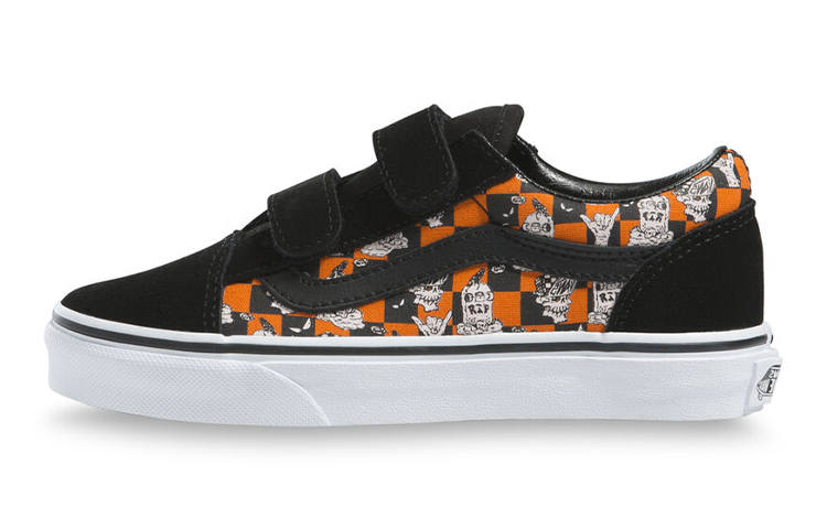 Vans Canvas Low top Kids' Skateboarding Shoes Black Yellow Teenagers