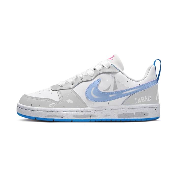Nike Nike Court Borough Synthetic Leather Slip Resistant Abrasion Resistant Low top Kids' Skateboarding Shoes White Gray