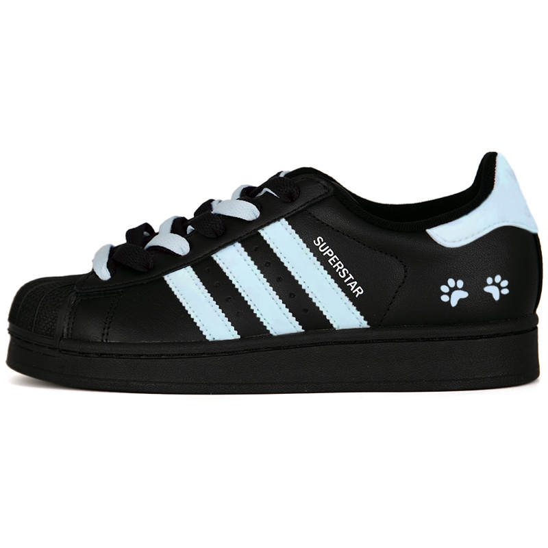 Adidas Originals Superstar 2 Sky Leather Abrasion Resistant Low top Kids' Skateboarding Shoes Black Blue Unisex