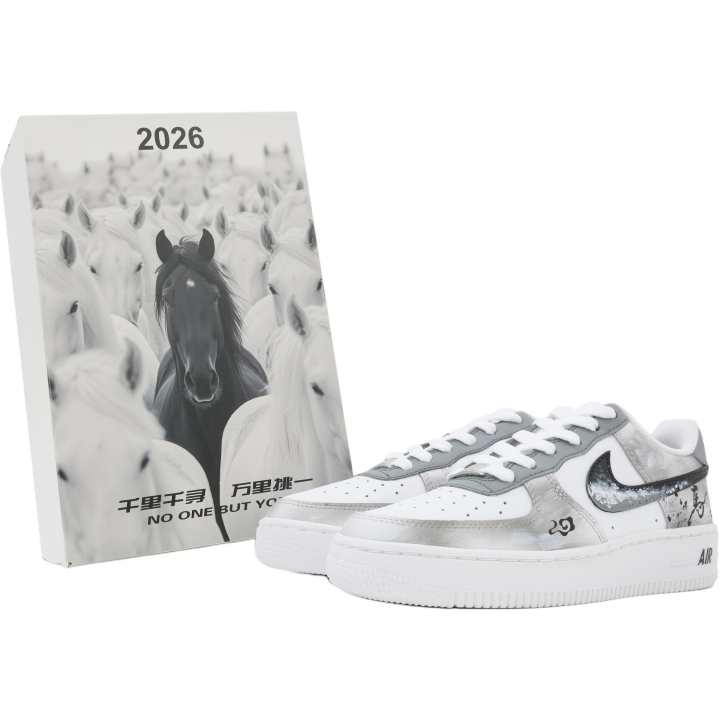 Nike Nike Air Force 1 Leather Slip Resistant Abrasion Resistant Cushioning Low top Kids' Skateboarding Shoes White Gray
