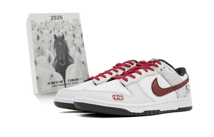 Nike Nike Dunk Leather Slip Resistant Abrasion Resistant Low top Skateboard Shoes Beige Red Teenagers