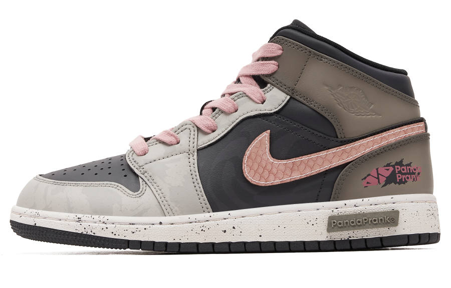 Jordan Jordan Air Jordan 1 Leather Slip Resistant Abrasion Resistant Mid top Children's Basketball Shoes Pink Brown Teenagers