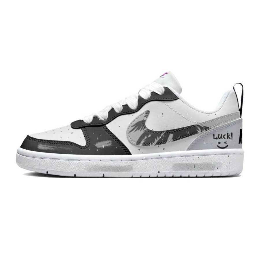Nike Nike Court Borough Synthetic Leather Slip Resistant Abrasion Resistant Low top Kids' Skateboarding Shoes Black Gray