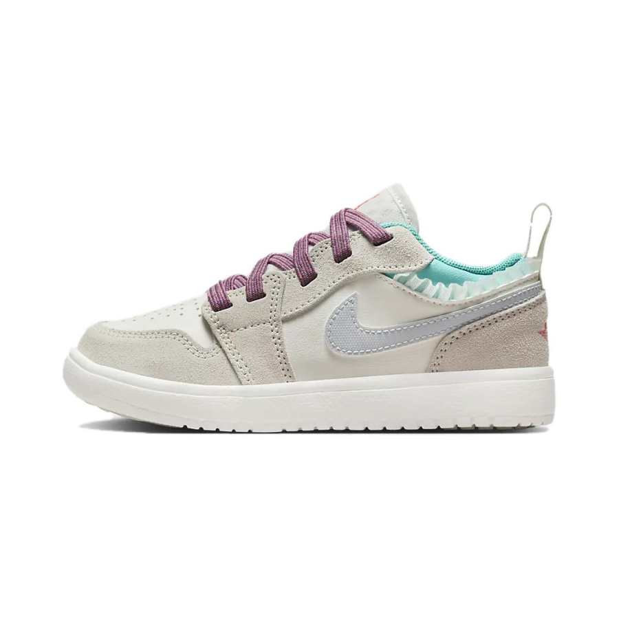 Jordan Jordan Air Jordan 1 Slip Resistant Low top Children's Basketball Shoes White Gray Children Aged 3 7 Years Old