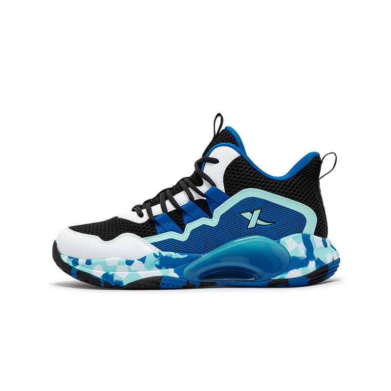 XTEP Slip Resistant Abrasion Resistant Mid top Children's Basketball Shoes Black Xtep White Classic Blue Kids'