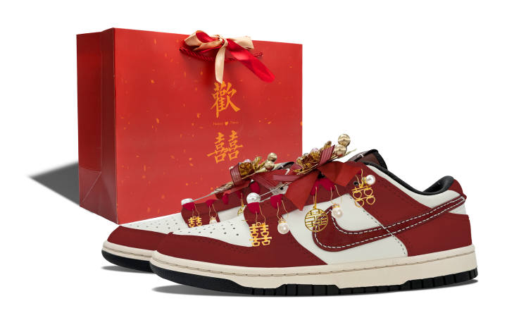 Nike Nike Dunk Wedding Shoes, Auspicious Celebration, Chinese Style, Shopping Bag Cow Leather Chinoiserie