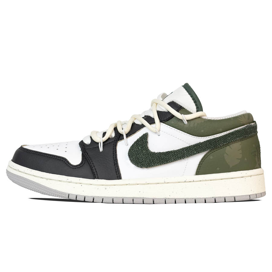 Jordan Jordan Air Jordan 1 Leather Slip Resistant Abrasion Resistant Low top Children's Basketball Shoes Black Green Teenagers