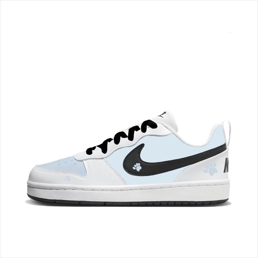 Nike Nike Court Borough Synthetic Leather Slip Resistant Low top Kids' Skateboarding Shoes White Blue Teenagers