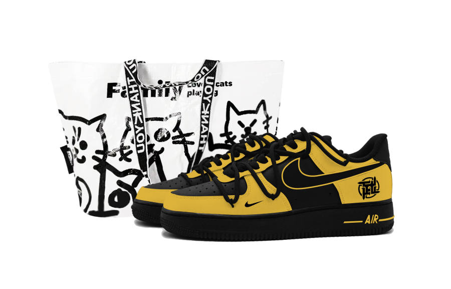 Nike Nike Air Force 1 Kung Fu Kid PU Polyurethane Abrasion Resistant Low top Skateboard Shoes Black Yellow Kids'