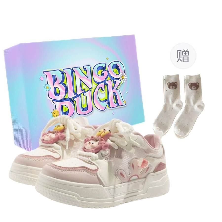 BINGO DUCK Slip Resistant Cushioning Slip Resistant Cushioning Low top Skateboard Shoes Women's Pink