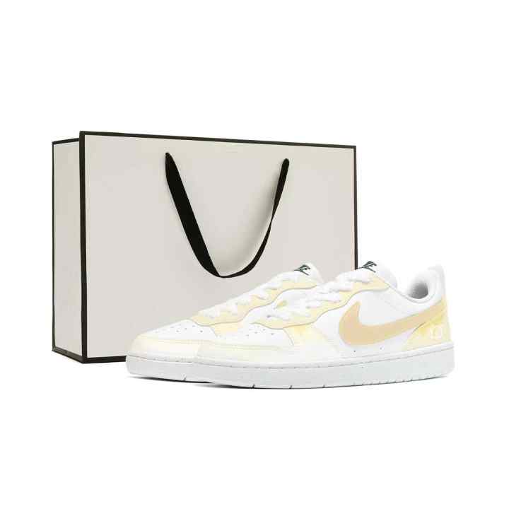 Nike Nike Court Borough Glutinous Rice Kitten Slip Resistant Abrasion Resistant Low top Skateboard Shoes Light Yellow Kids'